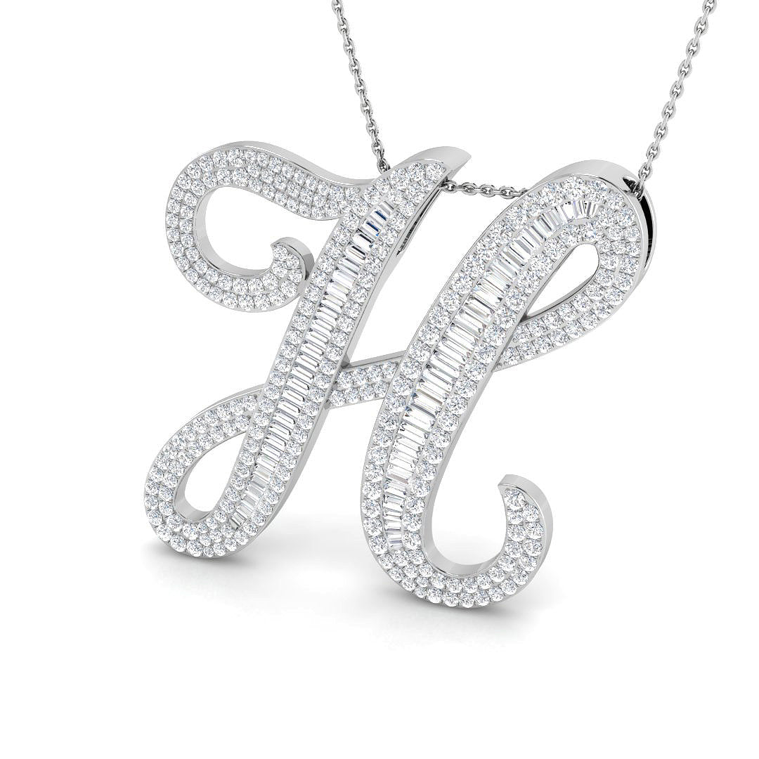 Diamond Initial Pendant with Baguette and Round Diamonds