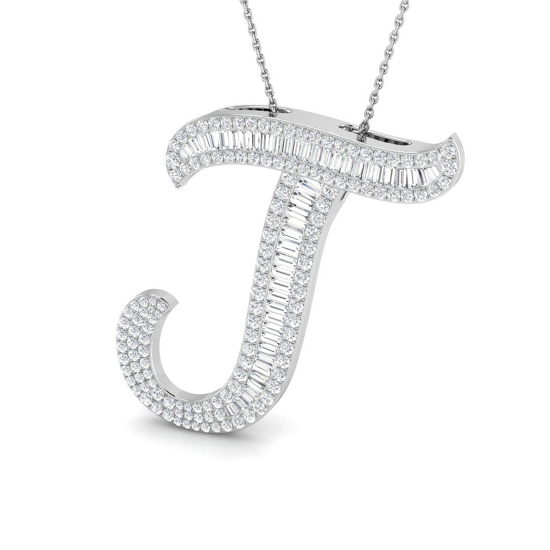 Diamond Initial Pendant with Baguette and Round Diamonds