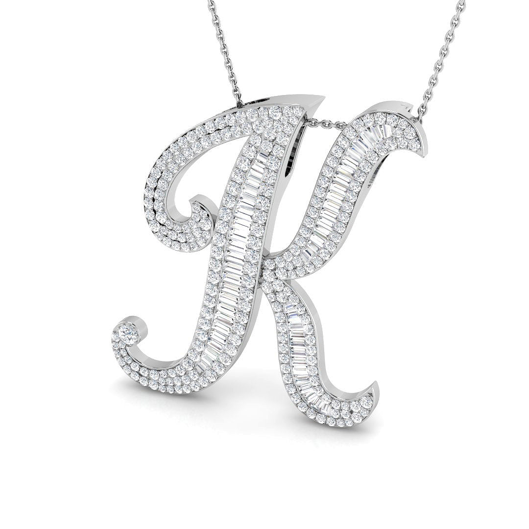 Diamond Initial Pendant with Baguette and Round Diamonds
