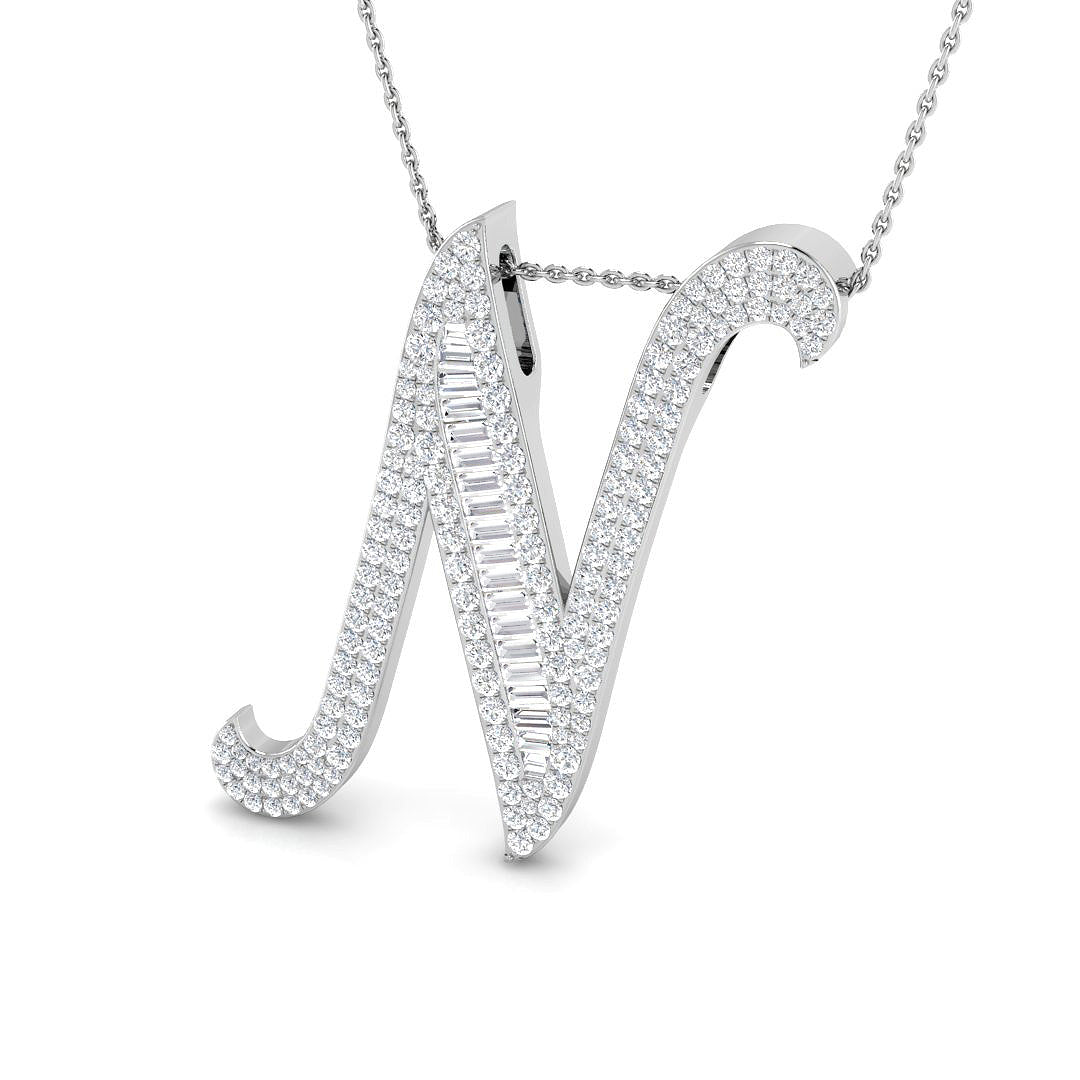Diamond Initial Pendant with Baguette and Round Diamonds