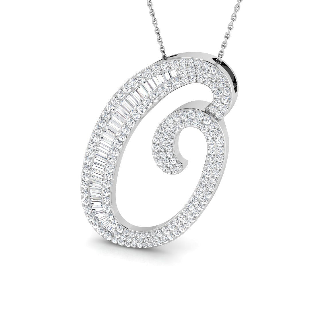 Diamond Initial Pendant with Baguette and Round Diamonds