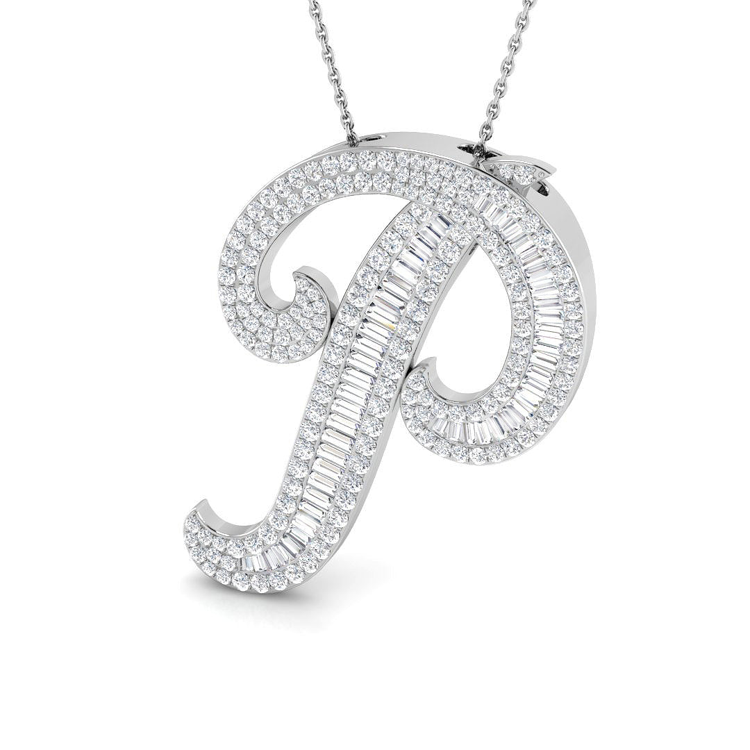 Diamond Initial Pendant with Baguette and Round Diamonds