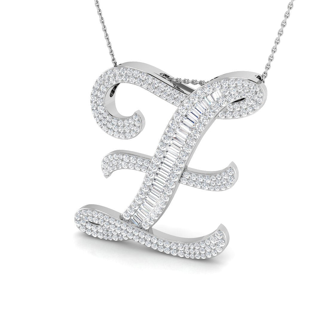 Diamond Initial Pendant with Baguette and Round Diamonds