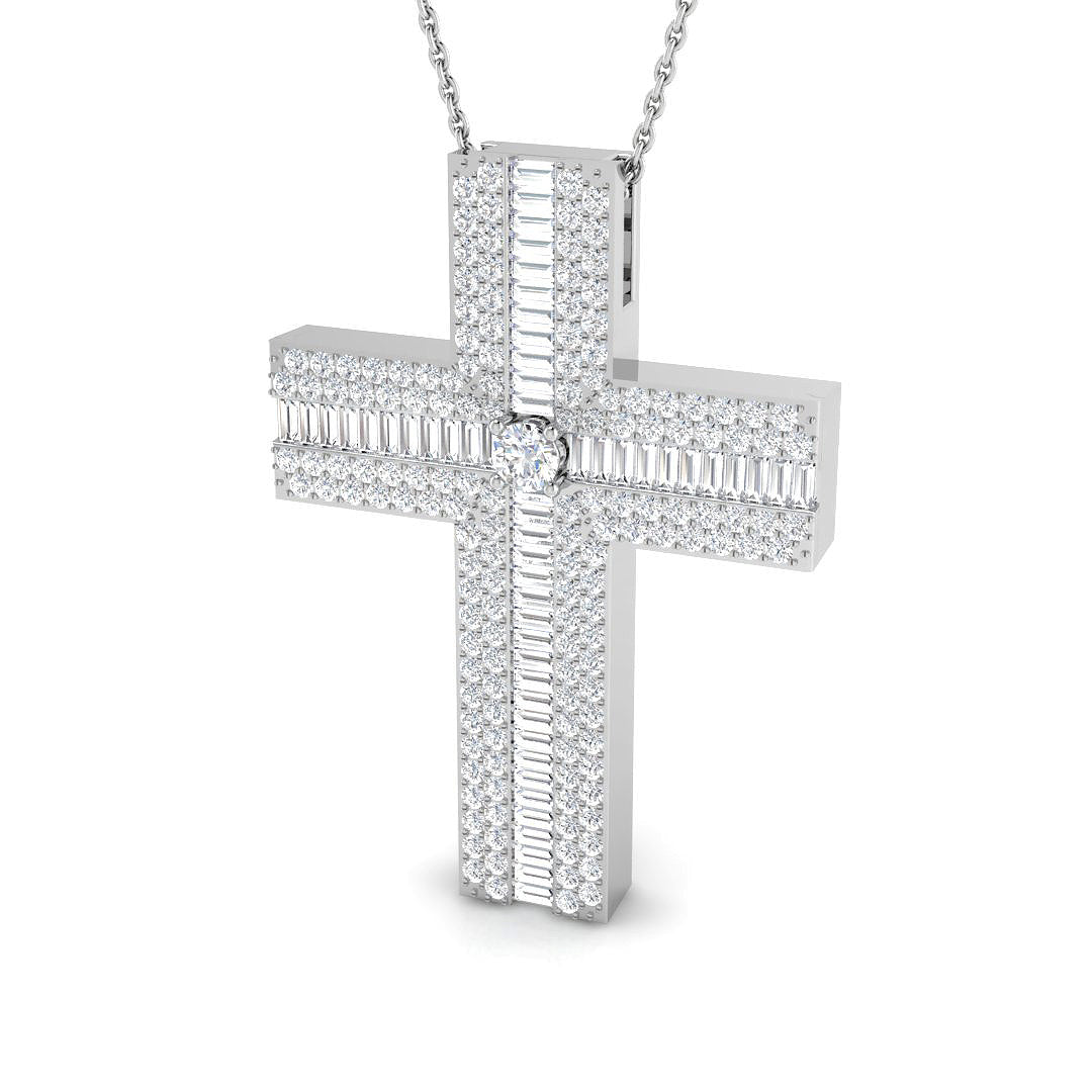 Brilliantia 2.25Ct Diamond Cross Pendant In 9K, 18K (White, Yellow, Rose Gold) With Complimentary Silver