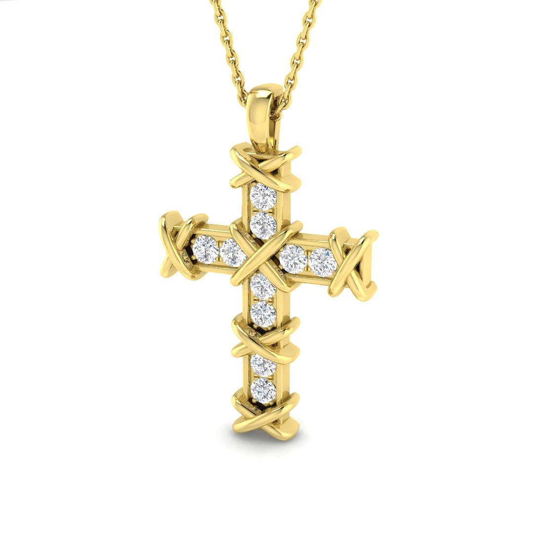 0.30ct Round Diamond Barbed Wire Cross Pendant in Gold & Platinum
