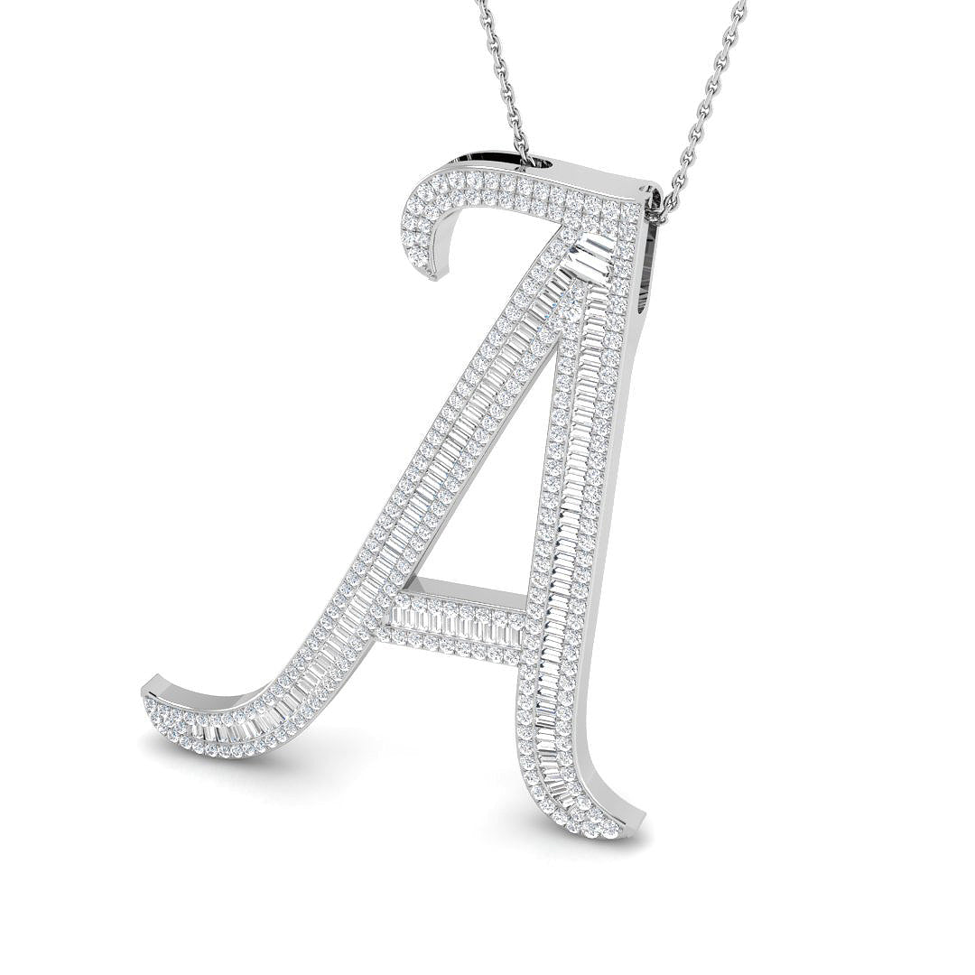 Bold Script "A" Diamond Pendant with Baguette & Round Cuts – 9k/18k Gold