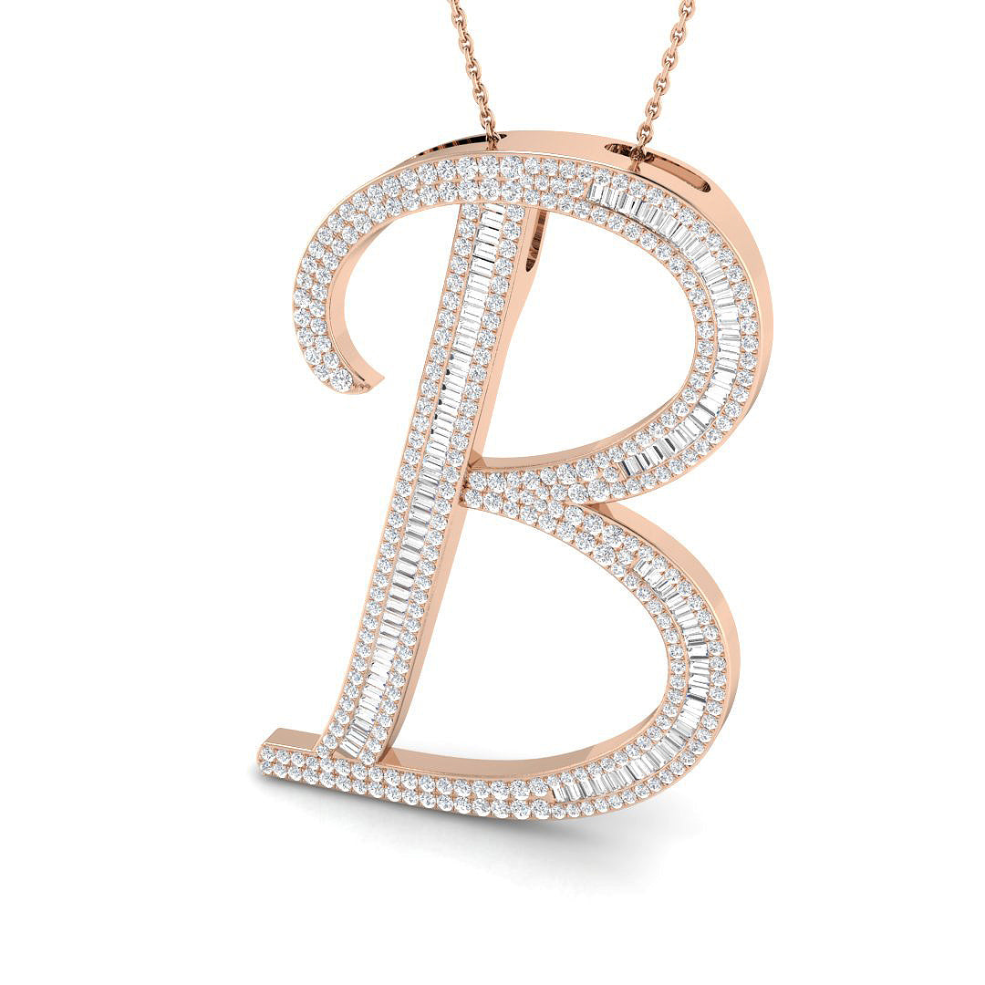 Luxurious Gold Diamond Script Initial "B" Pendant