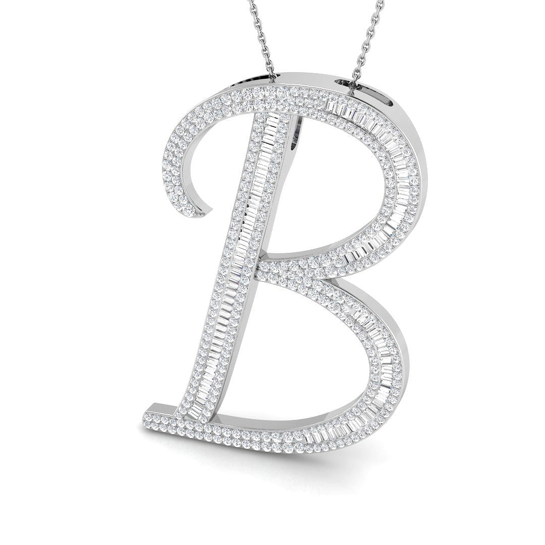 Luxurious Gold Diamond Script Initial "B" Pendant