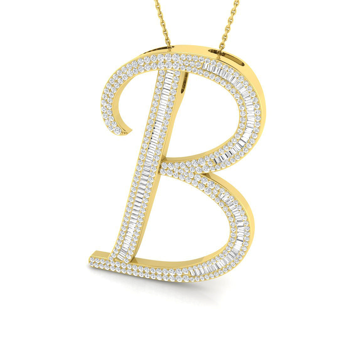 Luxurious Gold Diamond Script Initial "B" Pendant