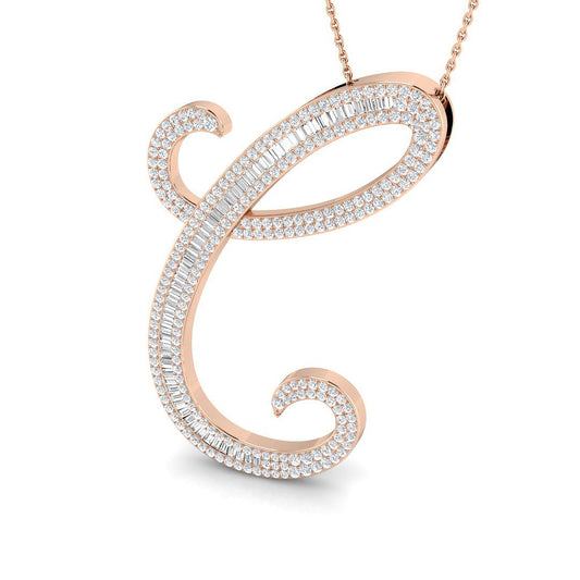 Luxurious Gold Diamond Script Initial "C" Pendant