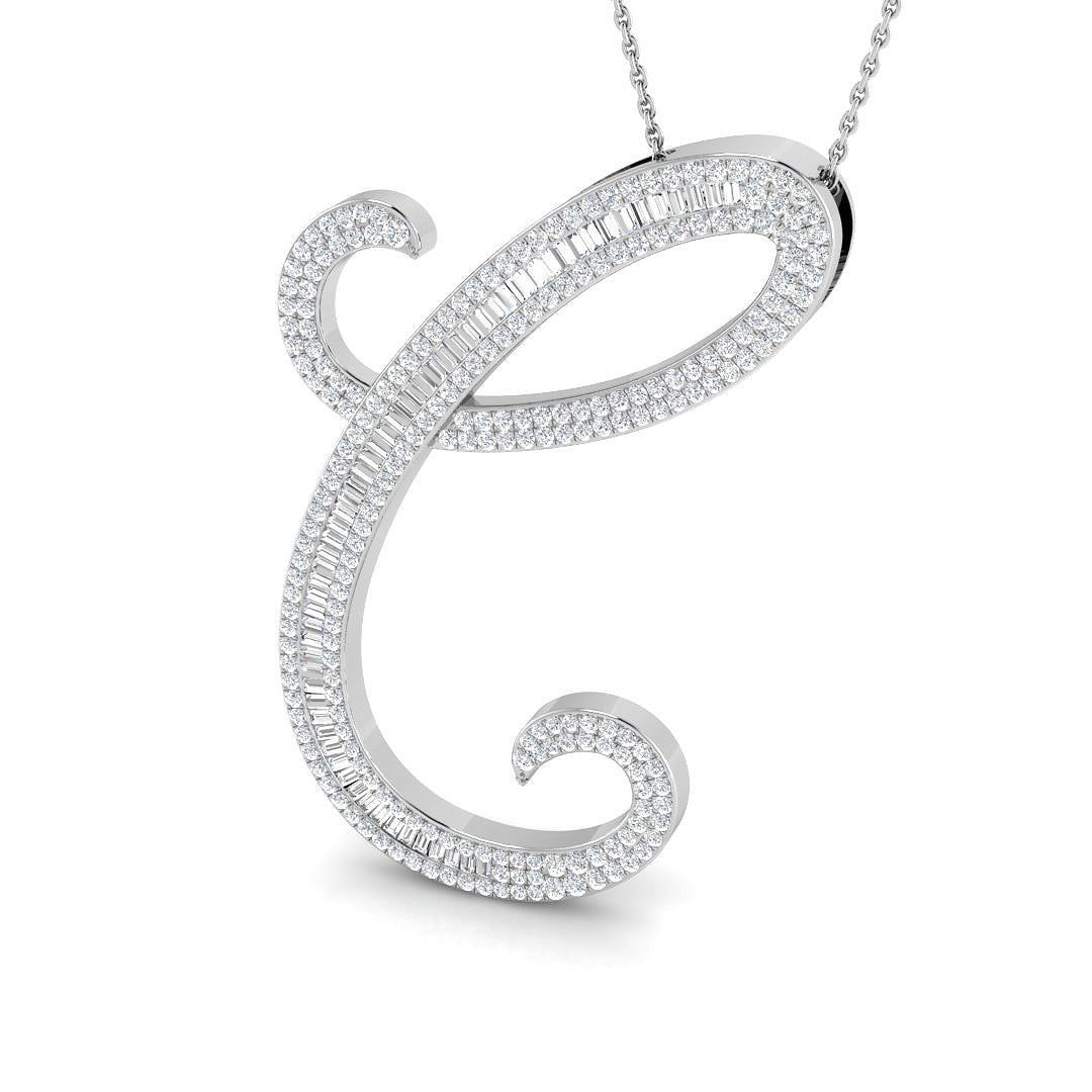 Natural & Lab Diamond Script Initial "C" Pendant