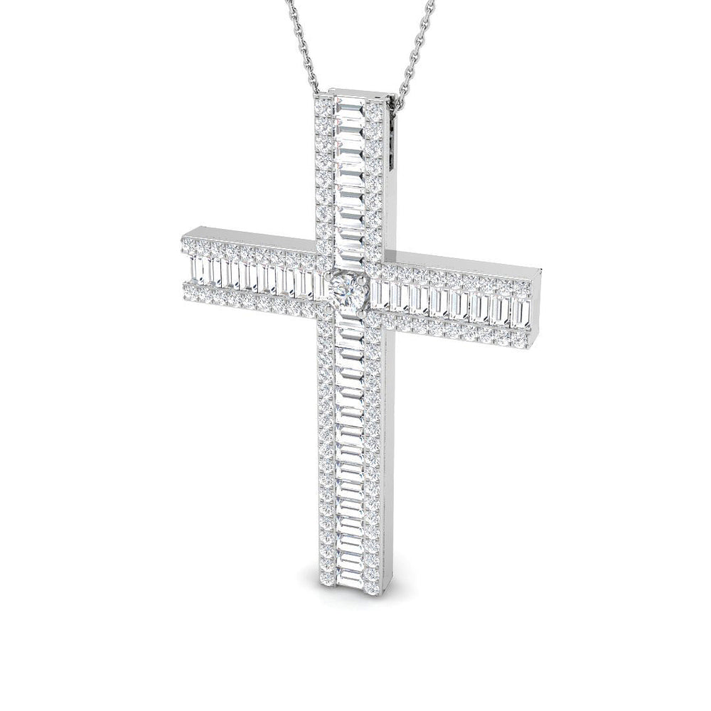 Splendoria 4Ct Diamond Cross Pendant In 9K, 18K (White, Yellow, Rose Gold) With Complimentary Silver