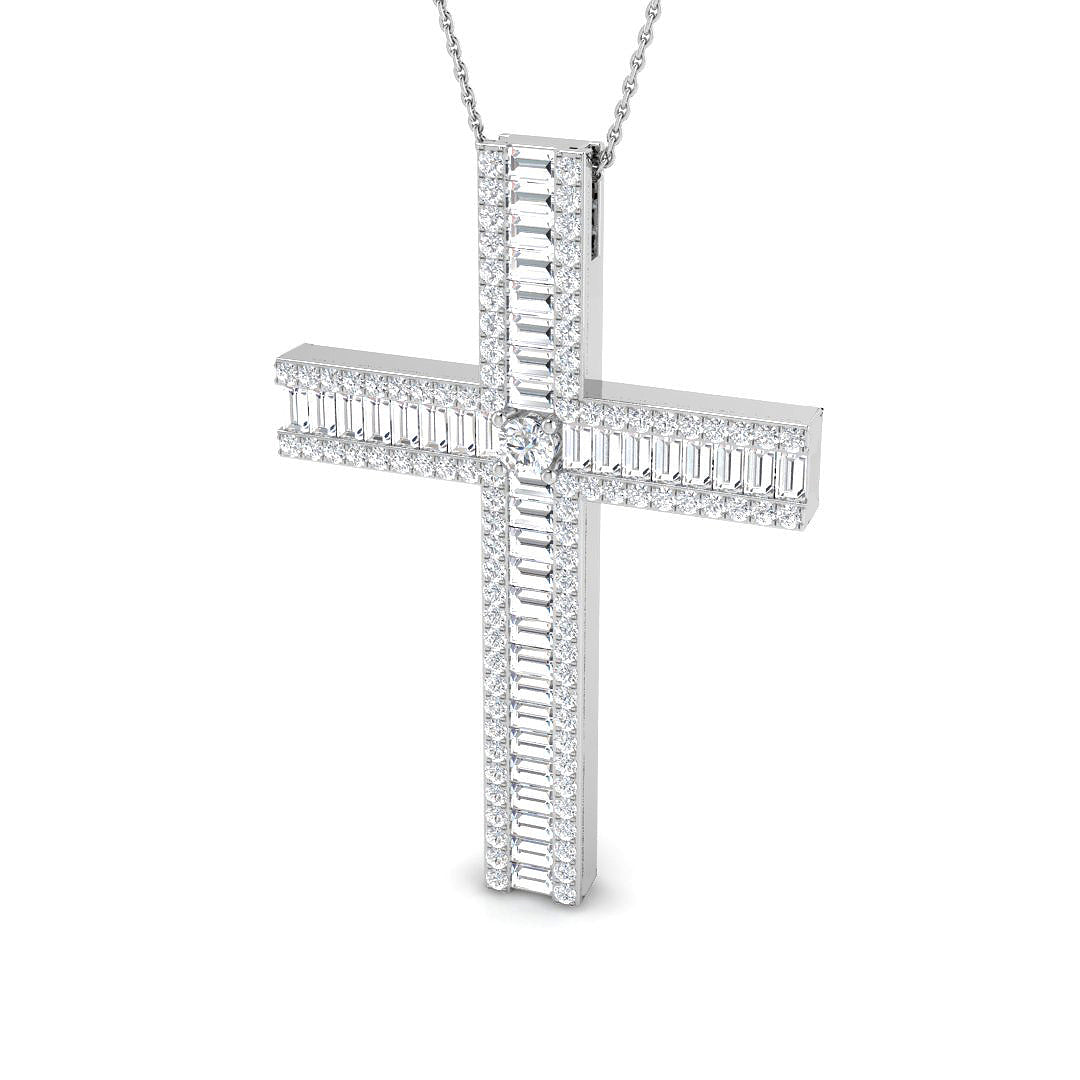 Splendoria 4Ct Diamond Cross Pendant In 9K, 18K (White, Yellow, Rose Gold) With Complimentary Silver