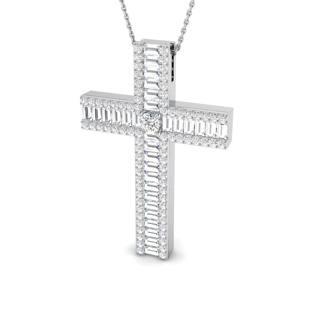 Luxuriana 3Ct Diamond Cross Pendant In 9K, 18K (White, Yellow, Rose Gold) With Complimentary Silver