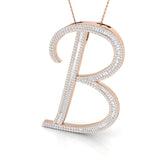 Yellow Gold Diamond Script Initial "B" Pendant with Baguette and Round Diamonds