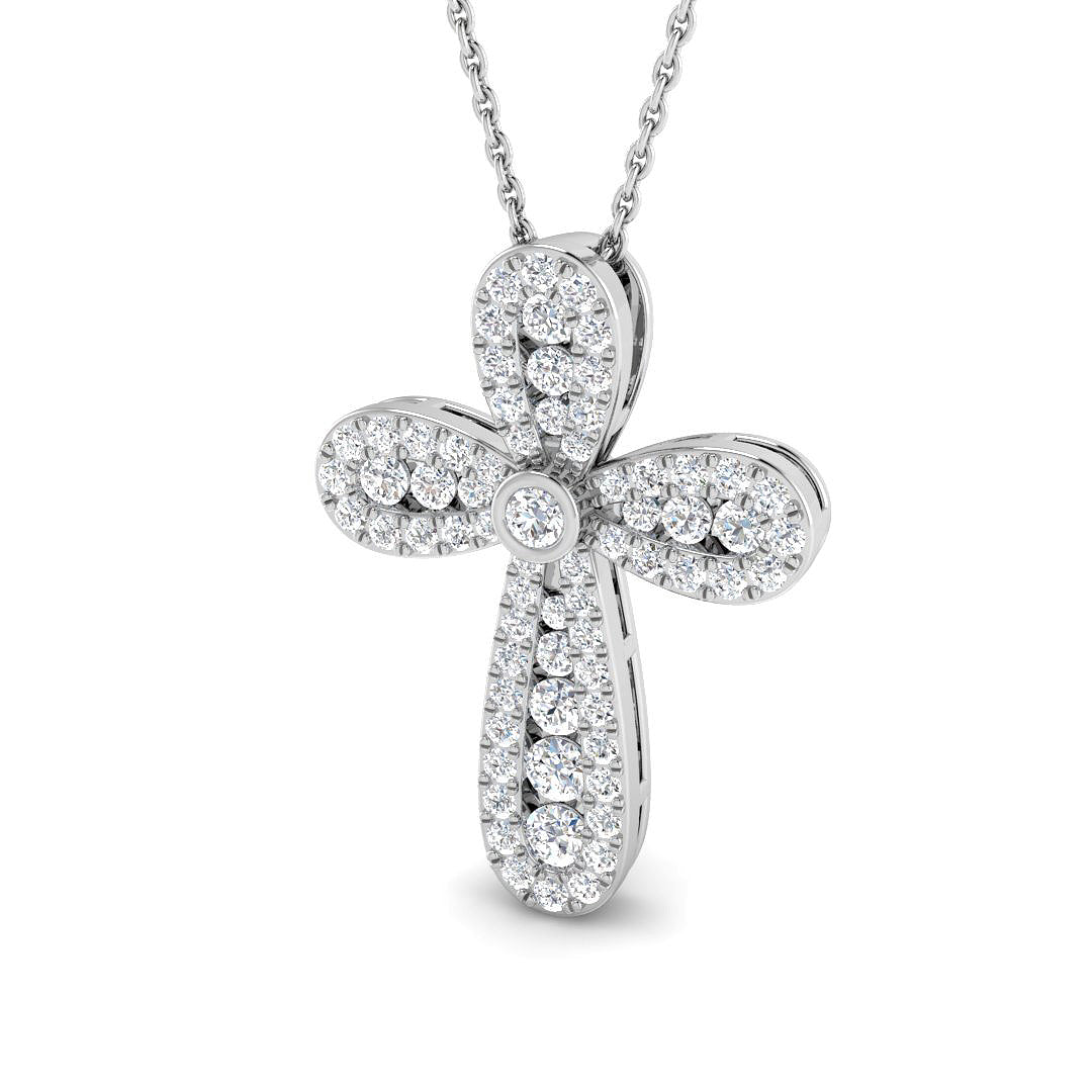 0.85ct Bezel & Pavé Round Diamond Rounded Cross Necklace in Gold & Platinum