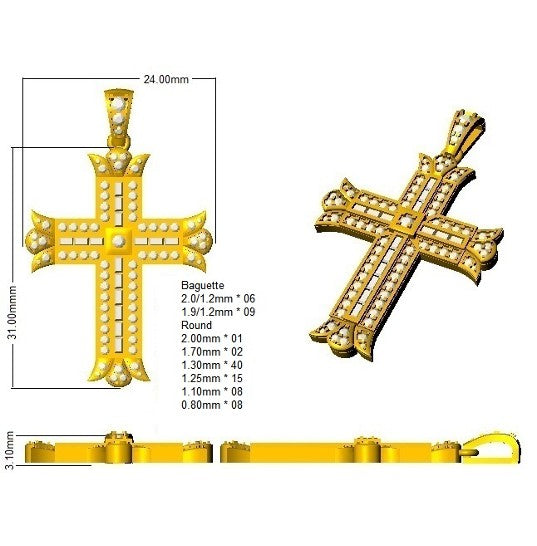 0.80ct – 1.00ct Baguette & Round Diamond Fleur-De-Lis Cross Necklace in Gold & Platinum