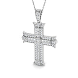 0.80ct – 1.00ct Baguette & Round Diamond Fleur-De-Lis Cross Necklace in Gold & Platinum