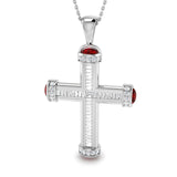 2.00ct Diamond & Ruby Baguette Cross Necklace in Gold & Platinum