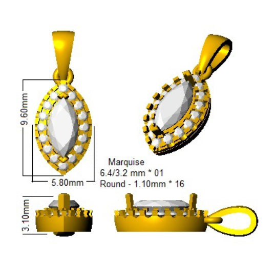 Halo Round Diamond Pendant 0.33ct to 0.75ct  Gold(Without Chain )
