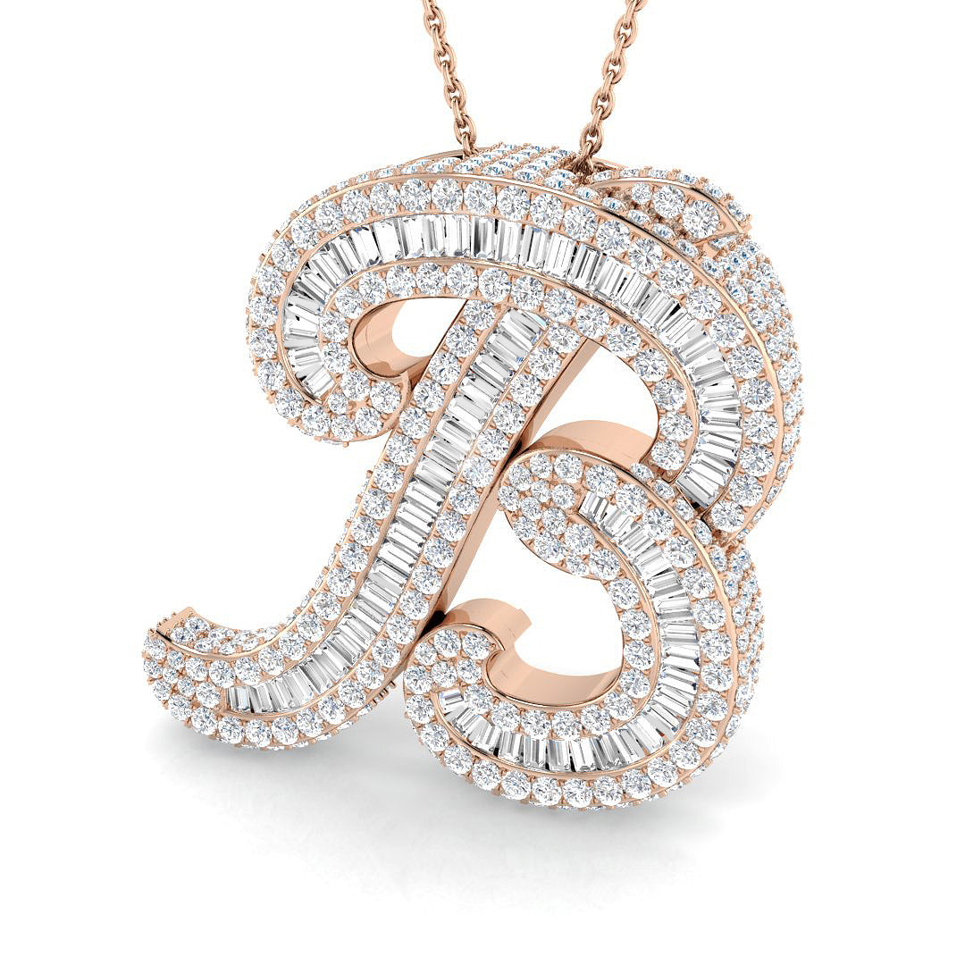 Luxurious White Gold Diamond Script Initial "B" Pendant