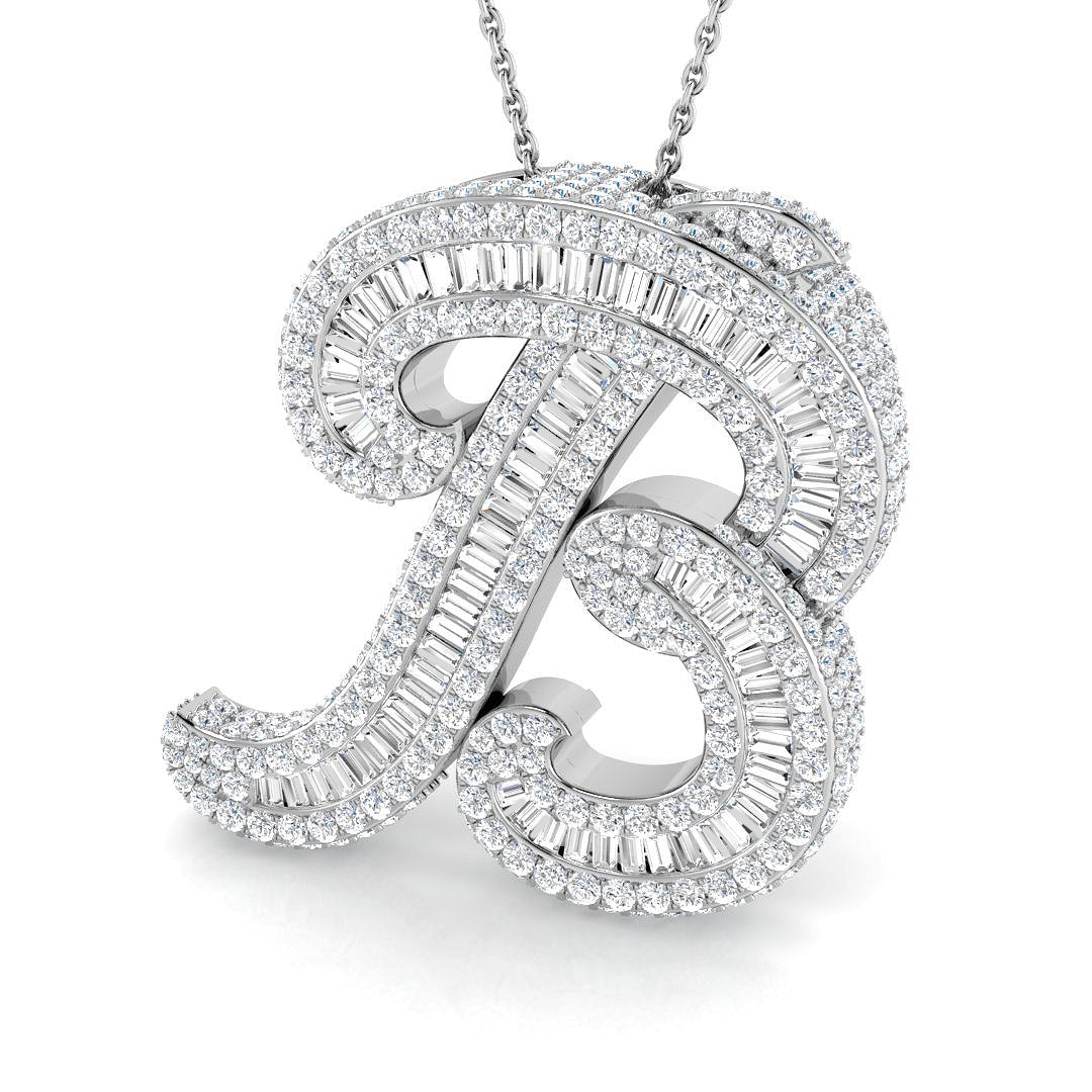 Luxurious White Gold Diamond Script Initial "B" Pendant