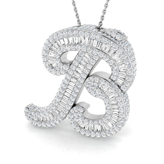 Luxurious White Gold Diamond Script Initial "B" Pendant