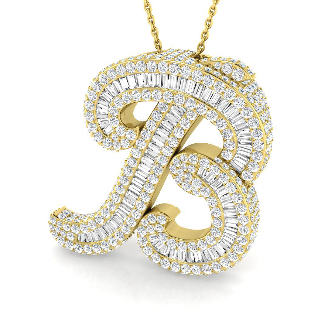 Luxurious White Gold Diamond Script Initial "B" Pendant