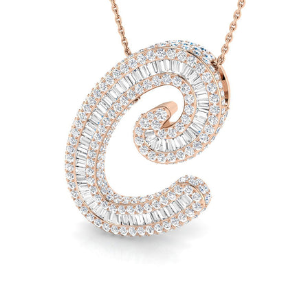 Luxurious White Gold Diamond Script Initial "C" Pendant