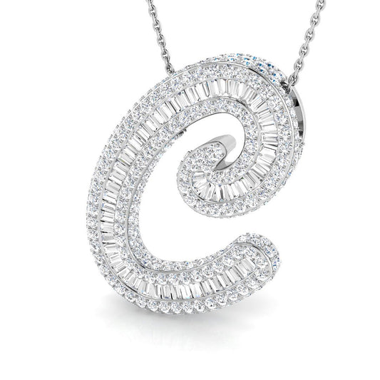 Luxurious White Gold Diamond Script Initial "C" Pendant