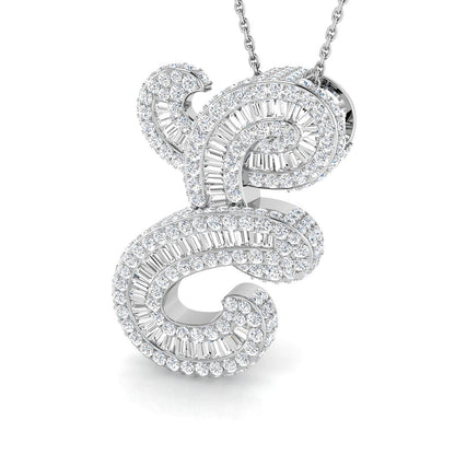 White Gold Diamond Script Initial  Pendant