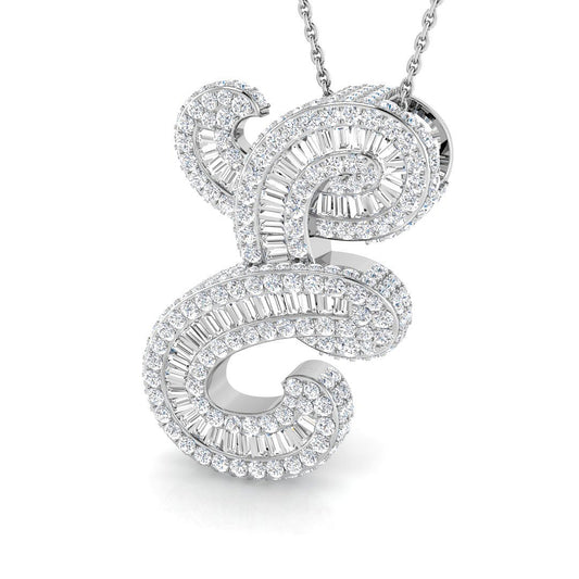 White Gold Diamond Script Initial  Pendant