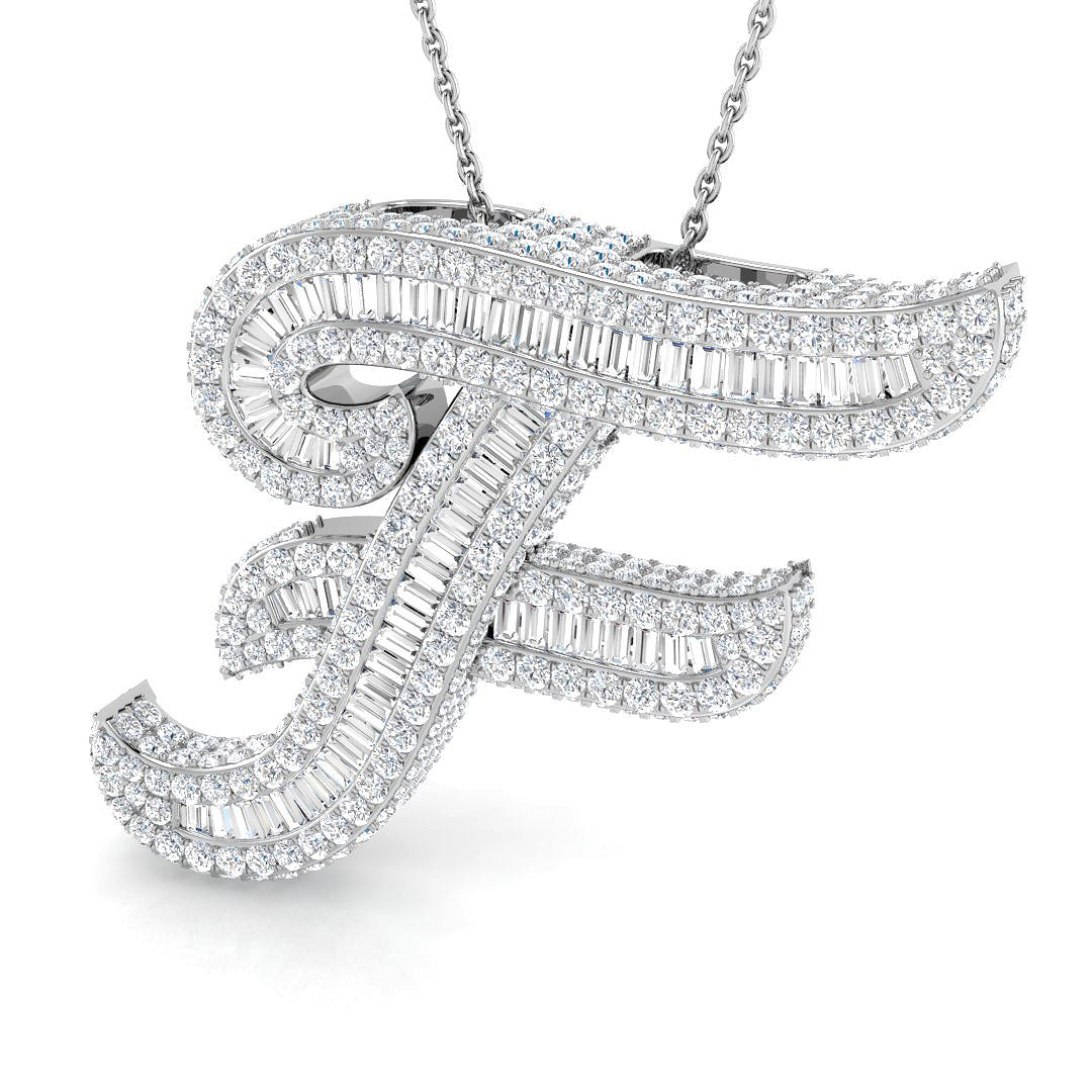 White Gold Diamond Script Initial  Pendant