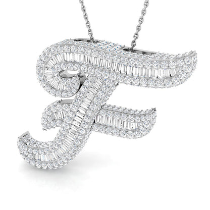 White Gold Diamond Script Initial  Pendant