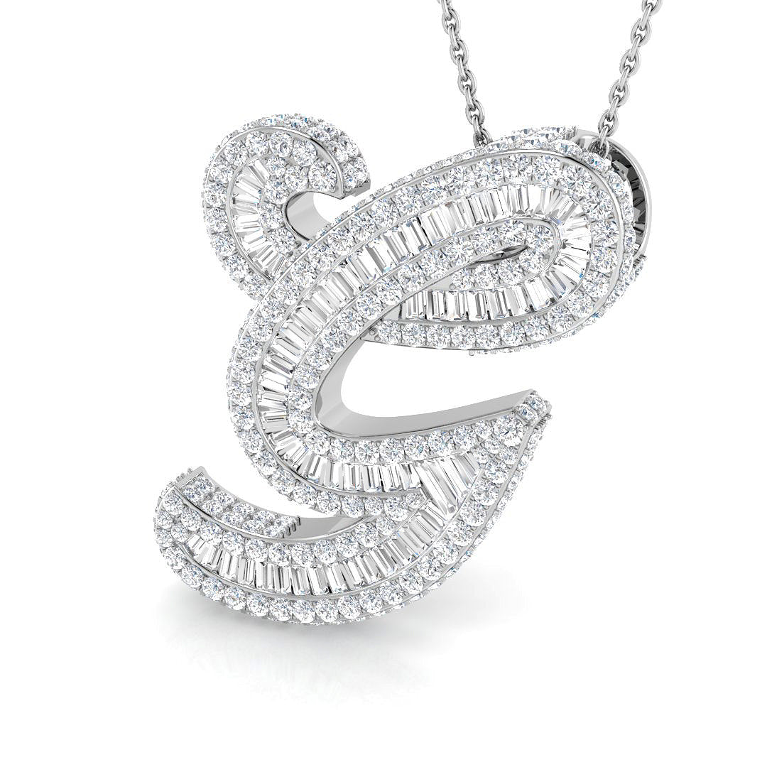 White Gold Diamond Script Initial  Pendant