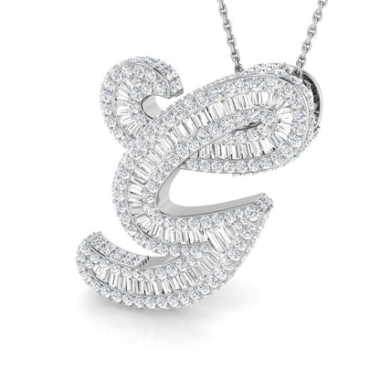 White Gold Diamond Script Initial  Pendant