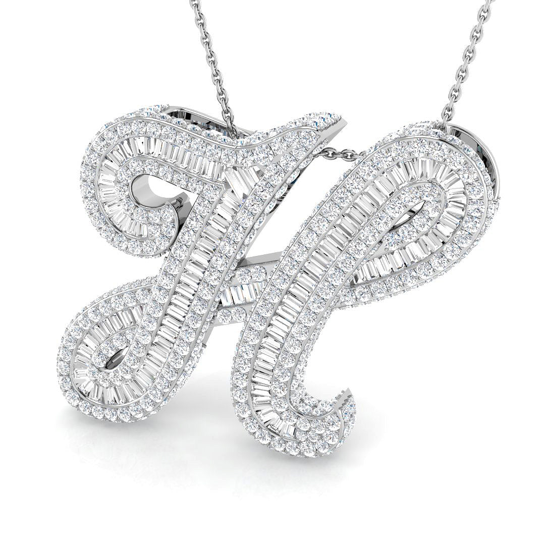 White Gold Diamond Script Initial  Pendant