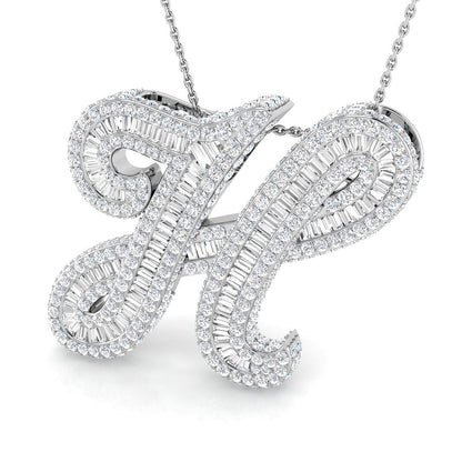 White Gold Diamond Script Initial  Pendant