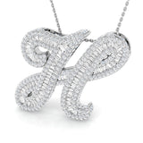 White Gold Diamond Script Initial  Pendant