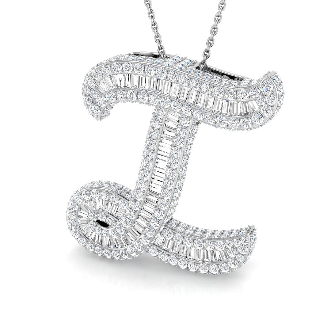 White Gold Diamond Script Initial  Pendant
