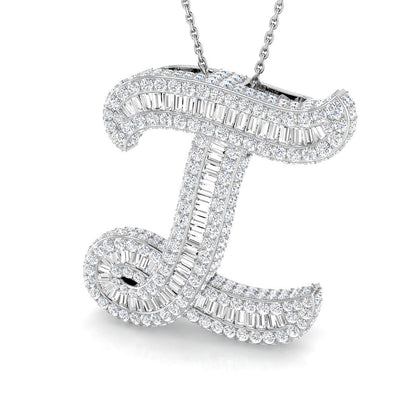 White Gold Diamond Script Initial  Pendant