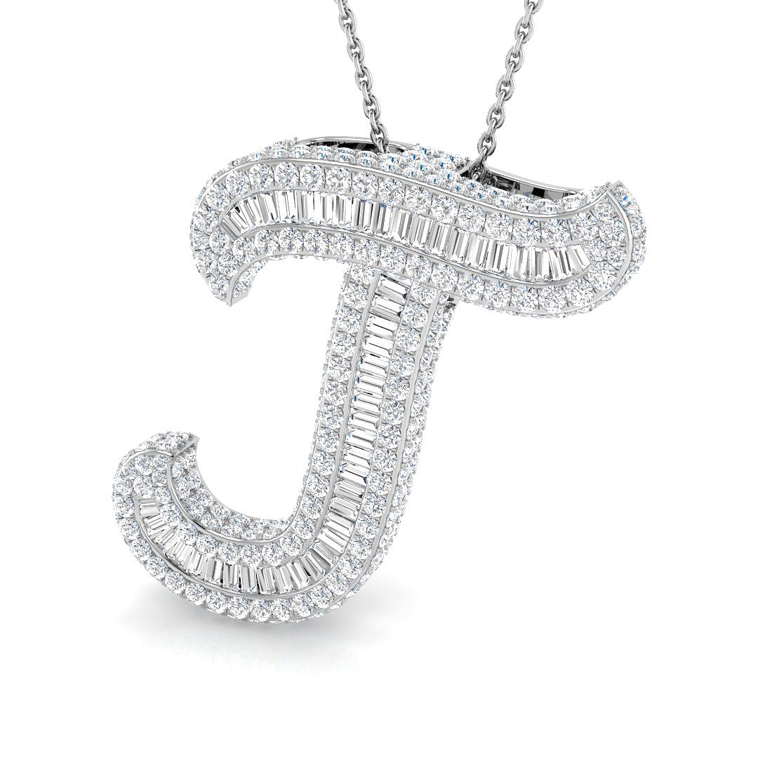 White Gold Diamond Script Initial  Pendant