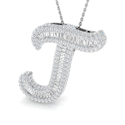 White Gold Diamond Script Initial  Pendant