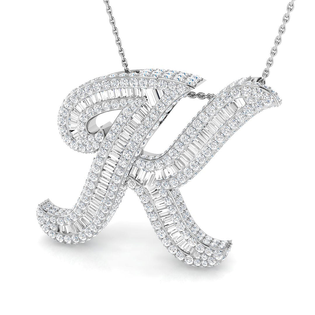 White Gold Diamond Script Initial  Pendant