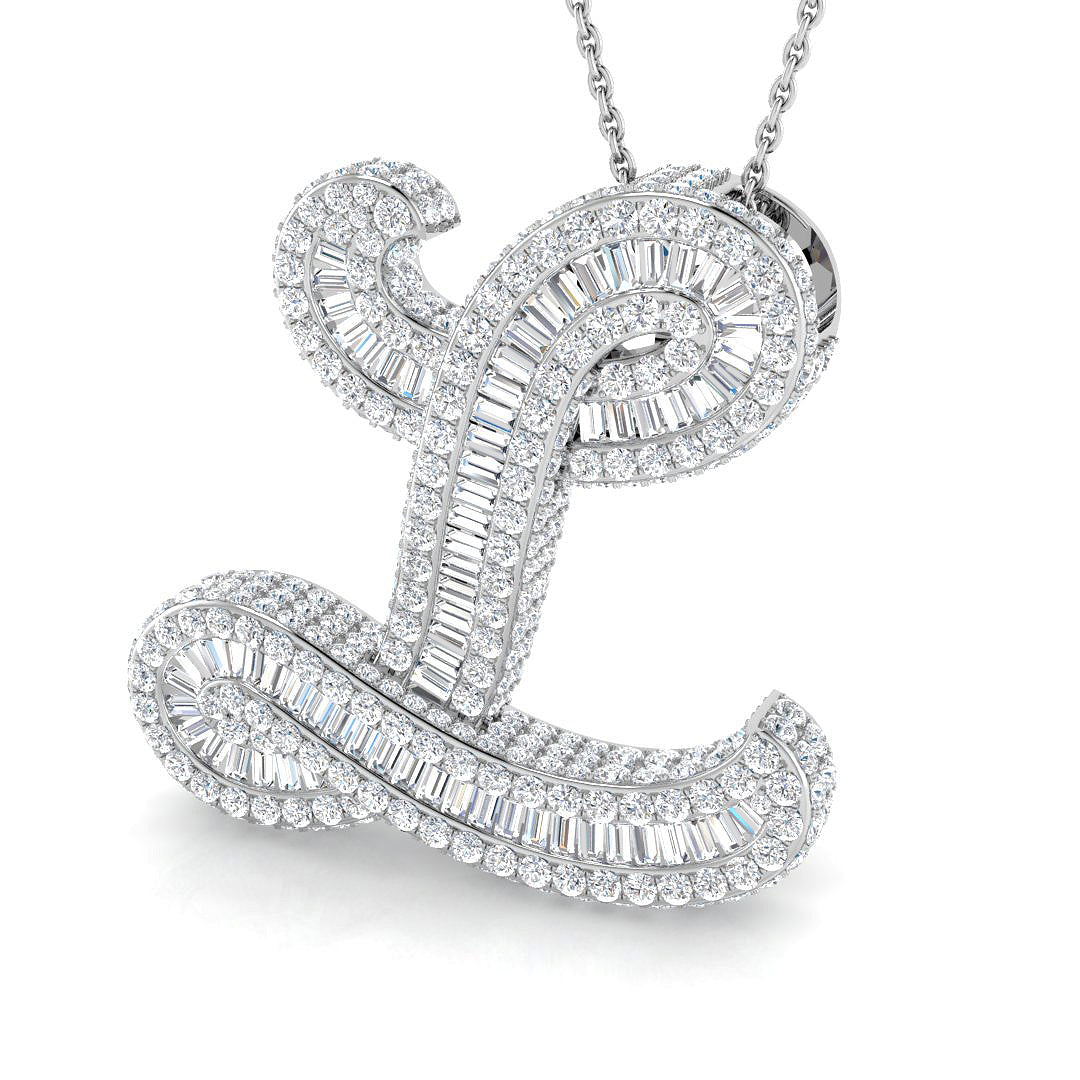 White Gold Diamond Script Initial  Pendant