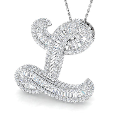 White Gold Diamond Script Initial  Pendant