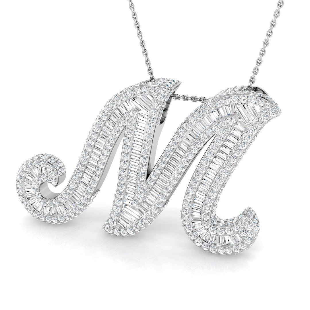 White Gold Diamond Script Initial  Pendant