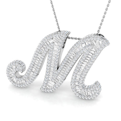 White Gold Diamond Script Initial  Pendant
