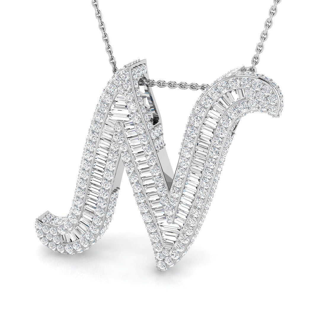 White Gold Diamond Script Initial  Pendant