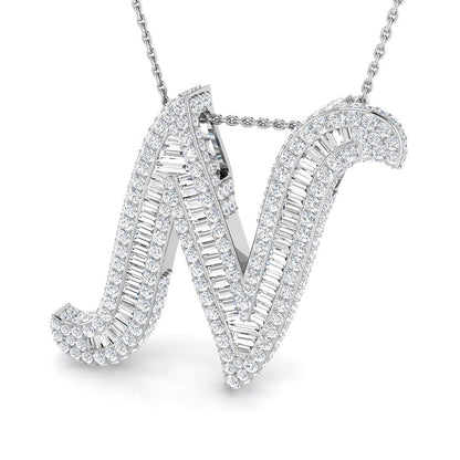White Gold Diamond Script Initial  Pendant
